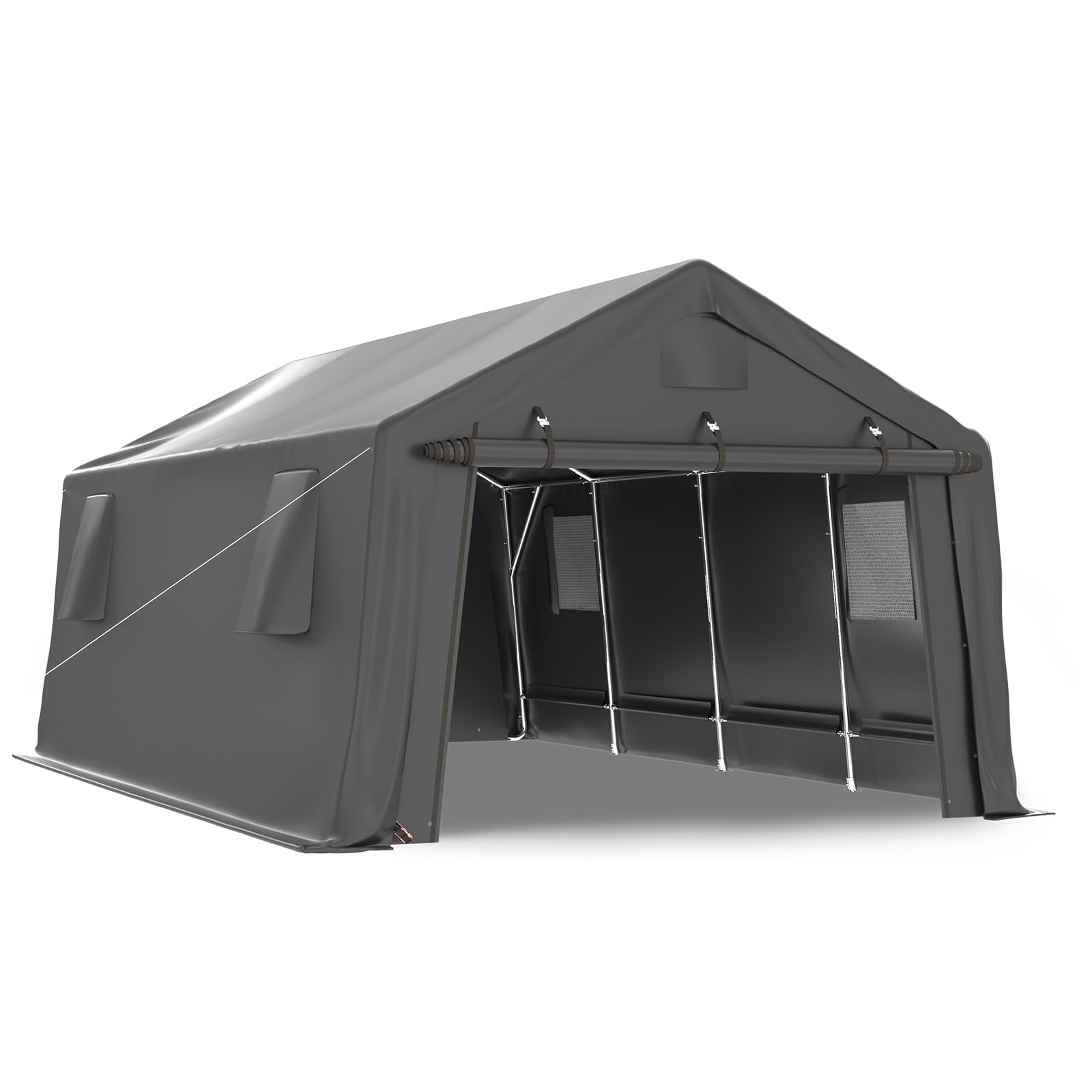 UDPATIO Carport Canopy 12x20 Heavy Duty, Peak Roof Portable Garage Waterproof Anti-Snow UV-Resistant Car Port with Roll-up Doors Galvanized Steel Tube Frame Storage for Vehicle Truck Boat, Black