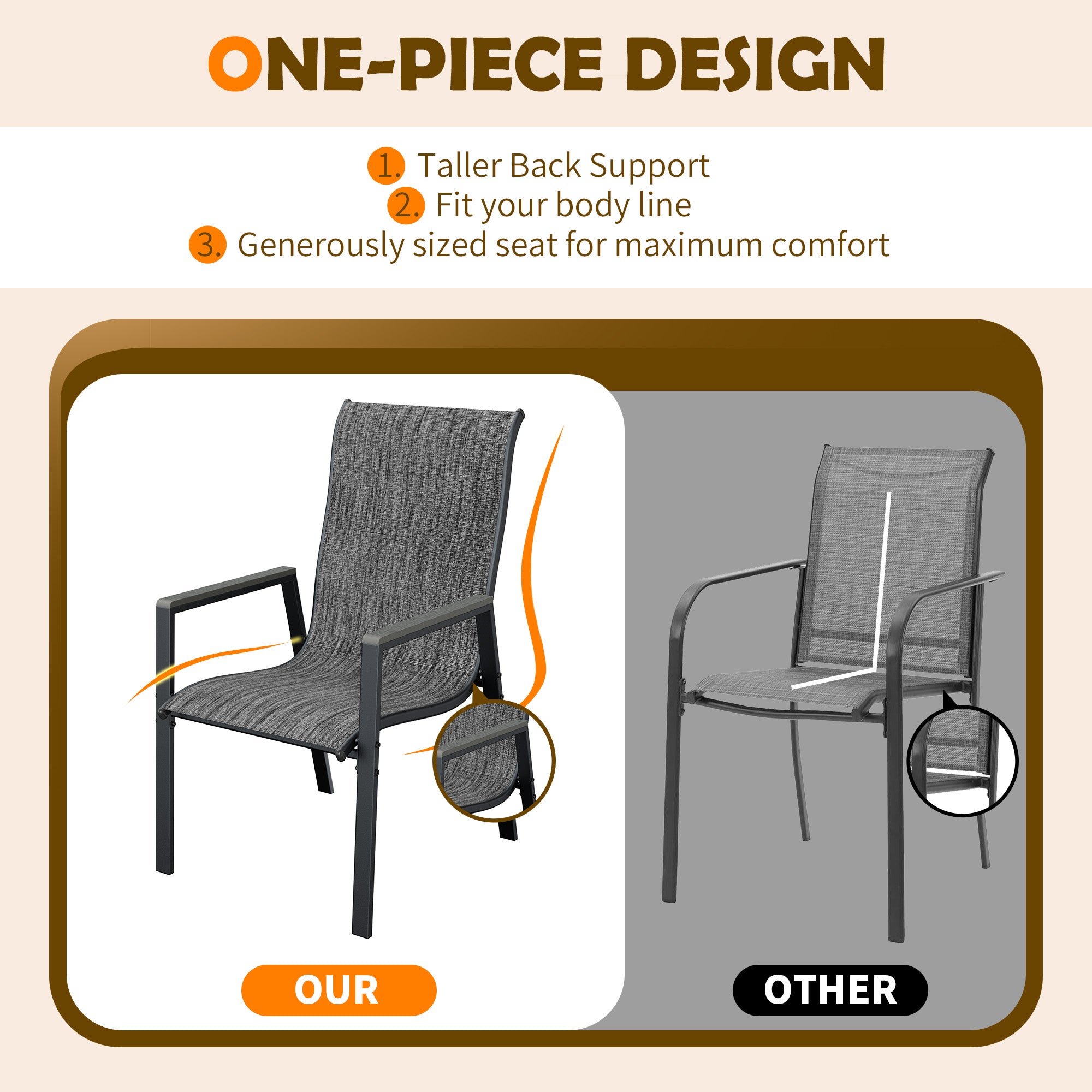 UDPATIO Patio Chairs Set of 4, Stackable Outdoor Chairs with All Weather Breathable Textilene, High Back Metal Frame for Lawn Garden Backyard Deck, Dark Grey