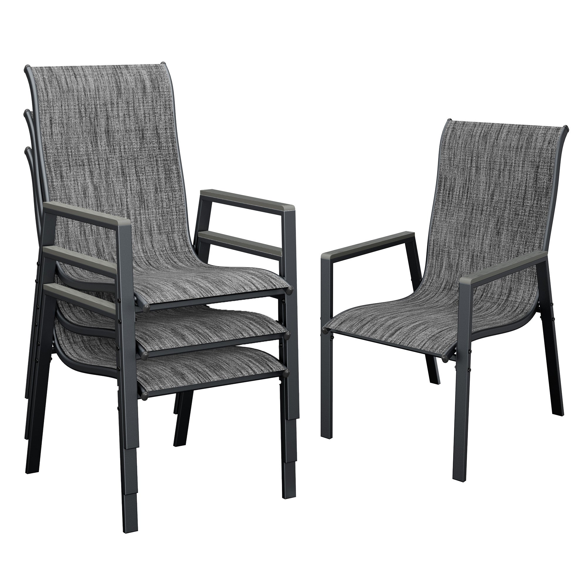 UDPATIO Patio Chairs Set of 4, Stackable Outdoor Chairs with All Weather Breathable Textilene, High Back Metal Frame for Lawn Garden Backyard Deck, Dark Grey