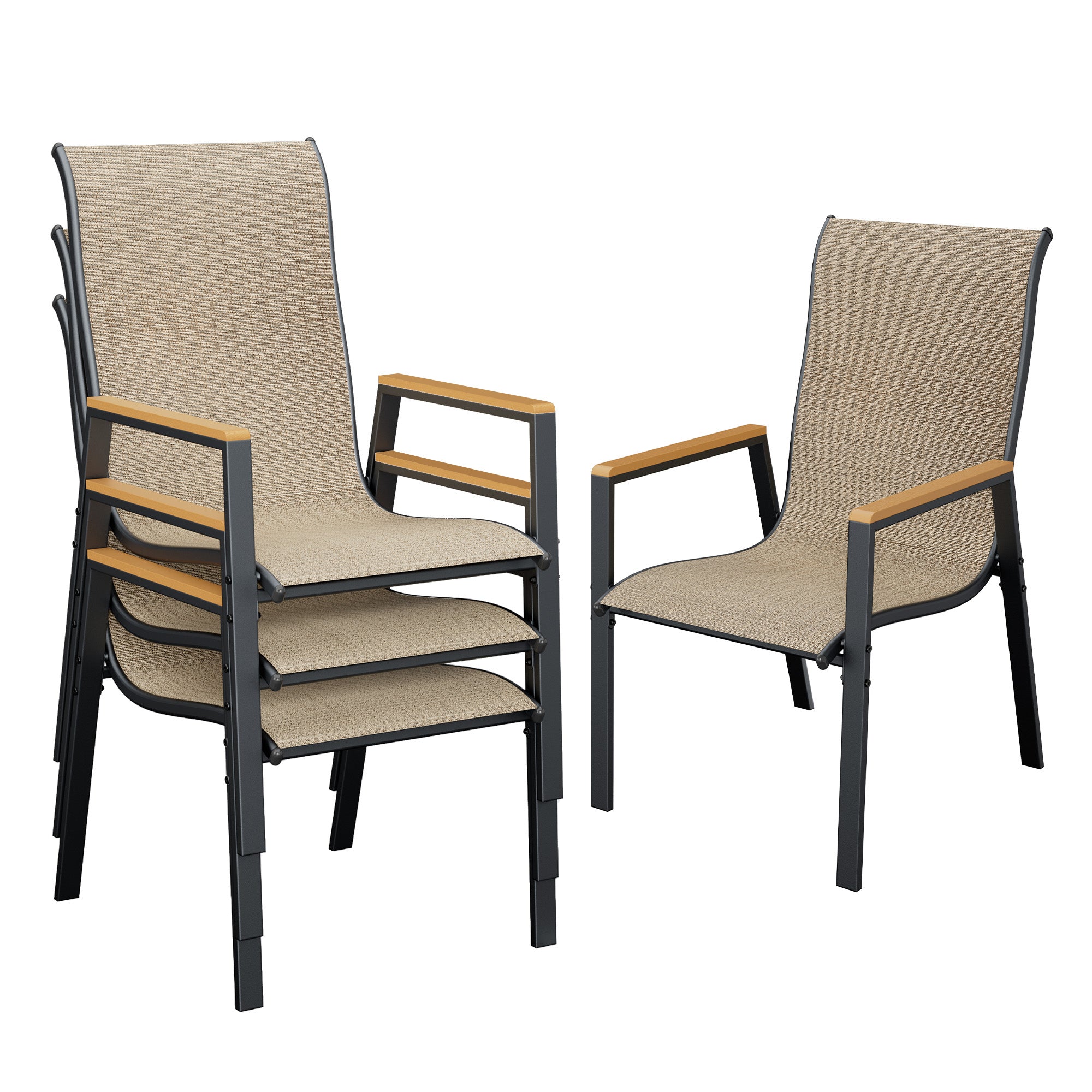 UDPATIO Patio Chairs Set of 4, Stackable Outdoor Chairs with All Weather Breathable Textilene, High Back Metal Frame for Lawn Garden Backyard Deck, Brown