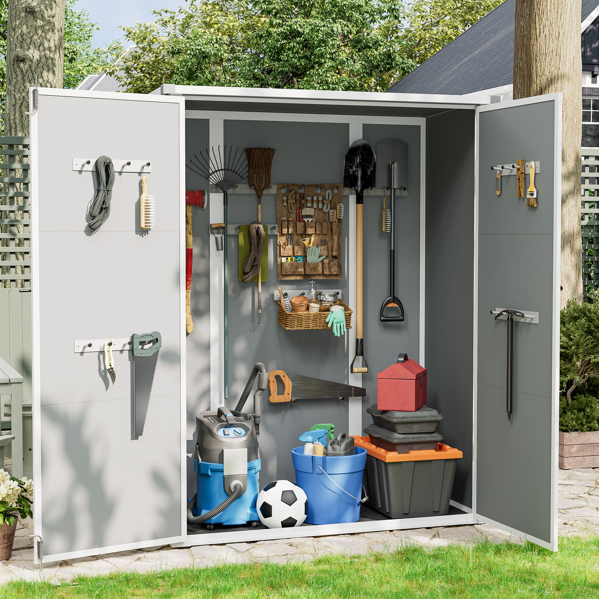 UDPATIO 38 Cu.ft Vertical Storage Shed, 4.3 ft x 5.6 ft Resin Outdoor Shed Waterproof Resin Cabinet for Garden, Backyard, Lawn, Grey