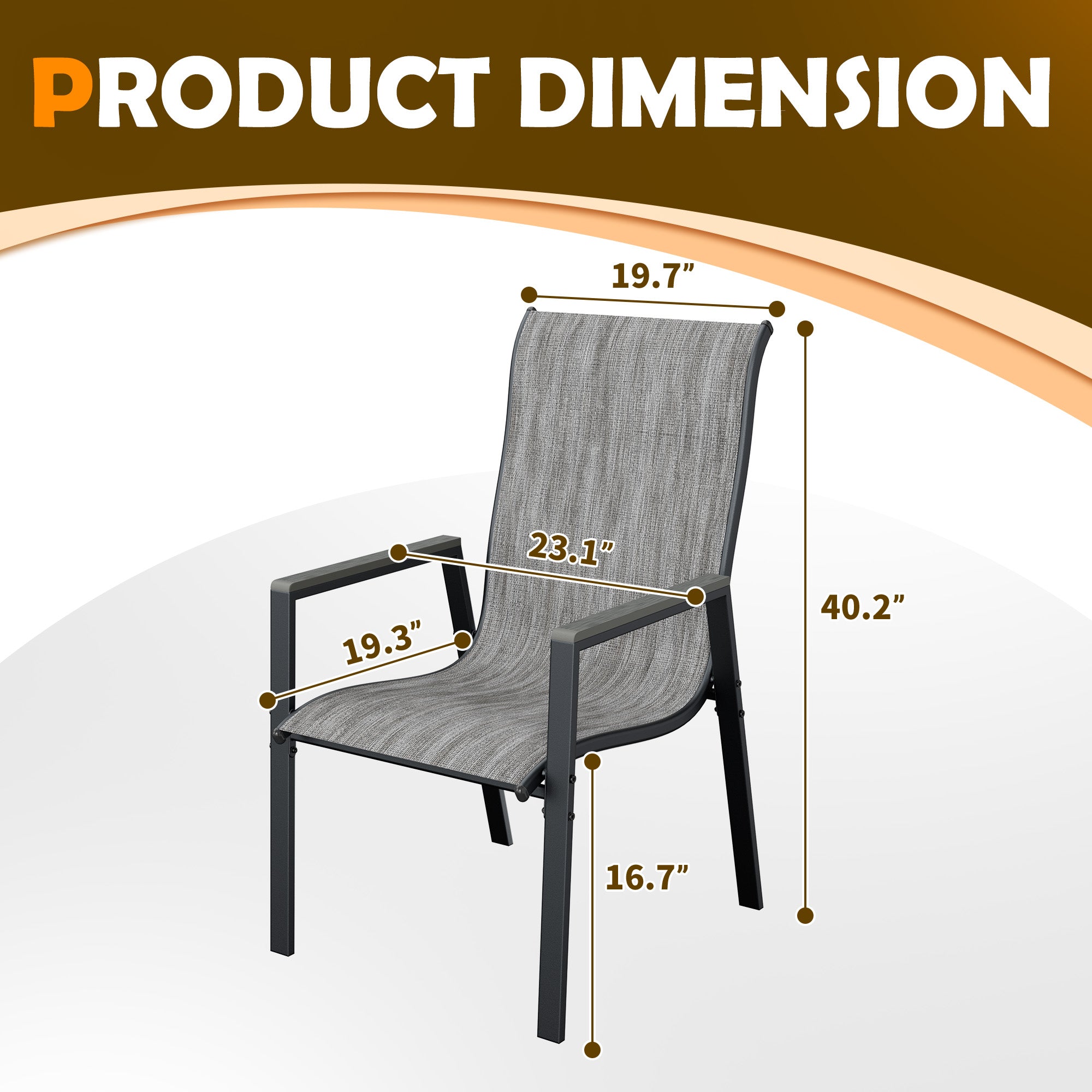 UDPATIO Patio Chairs Set of 2, Outdoor Stackable Chairs with All Weather Breathable Textilene, Metal Frame for Lawn Garden Backyard Deck, Grey White